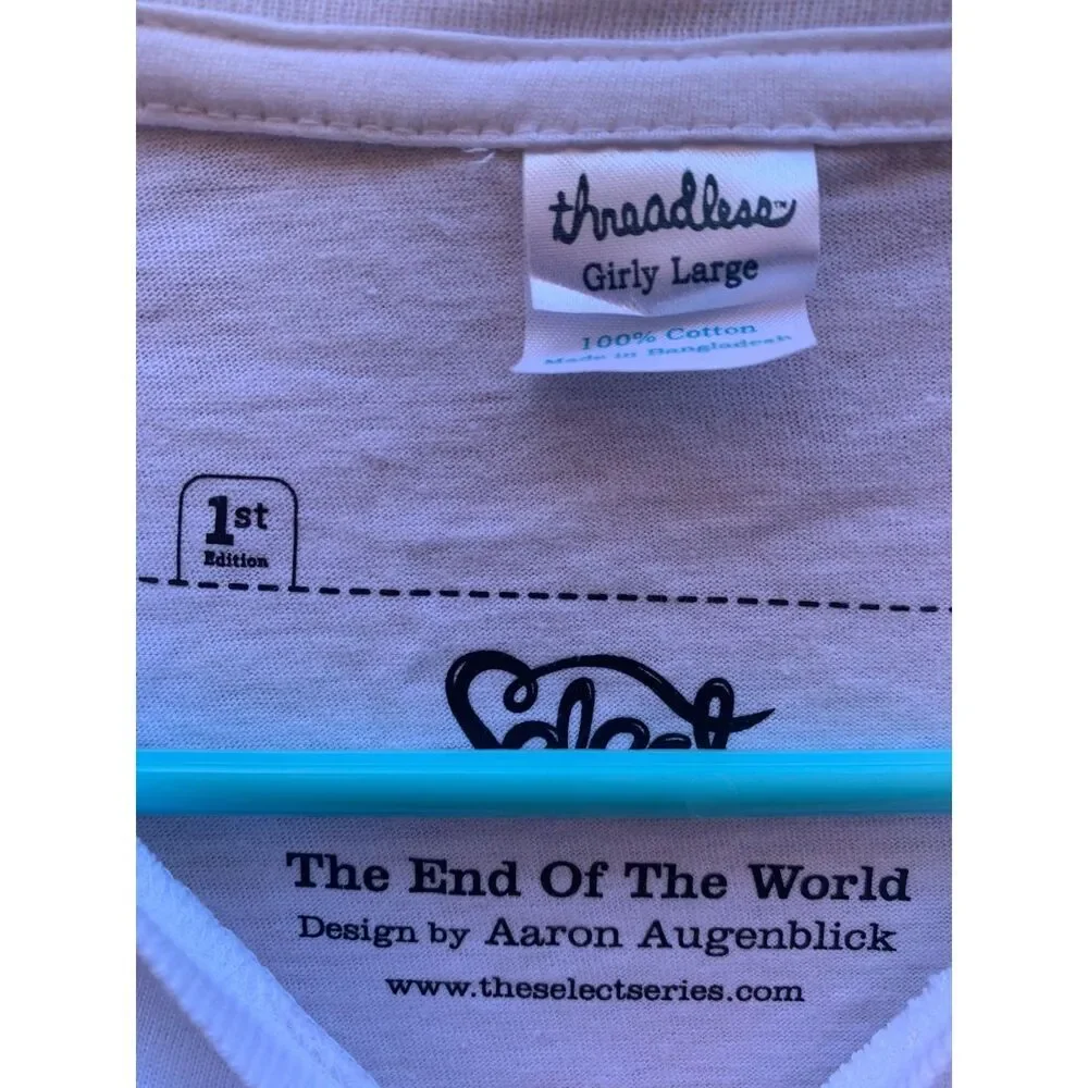 The End of The World Threadless White T Shirt Women's Aaron Augenblick Large - Picture 4 of 4
